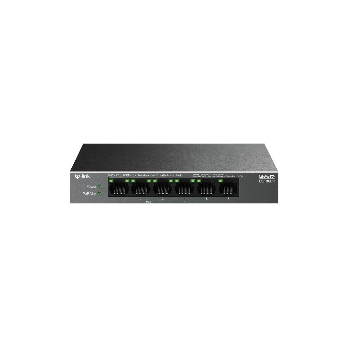 Tp-Link | 6-Port 10/100 Mbps Desktop Switch with 4-Port PoE | LS106LP | Unmanaged | Desktop