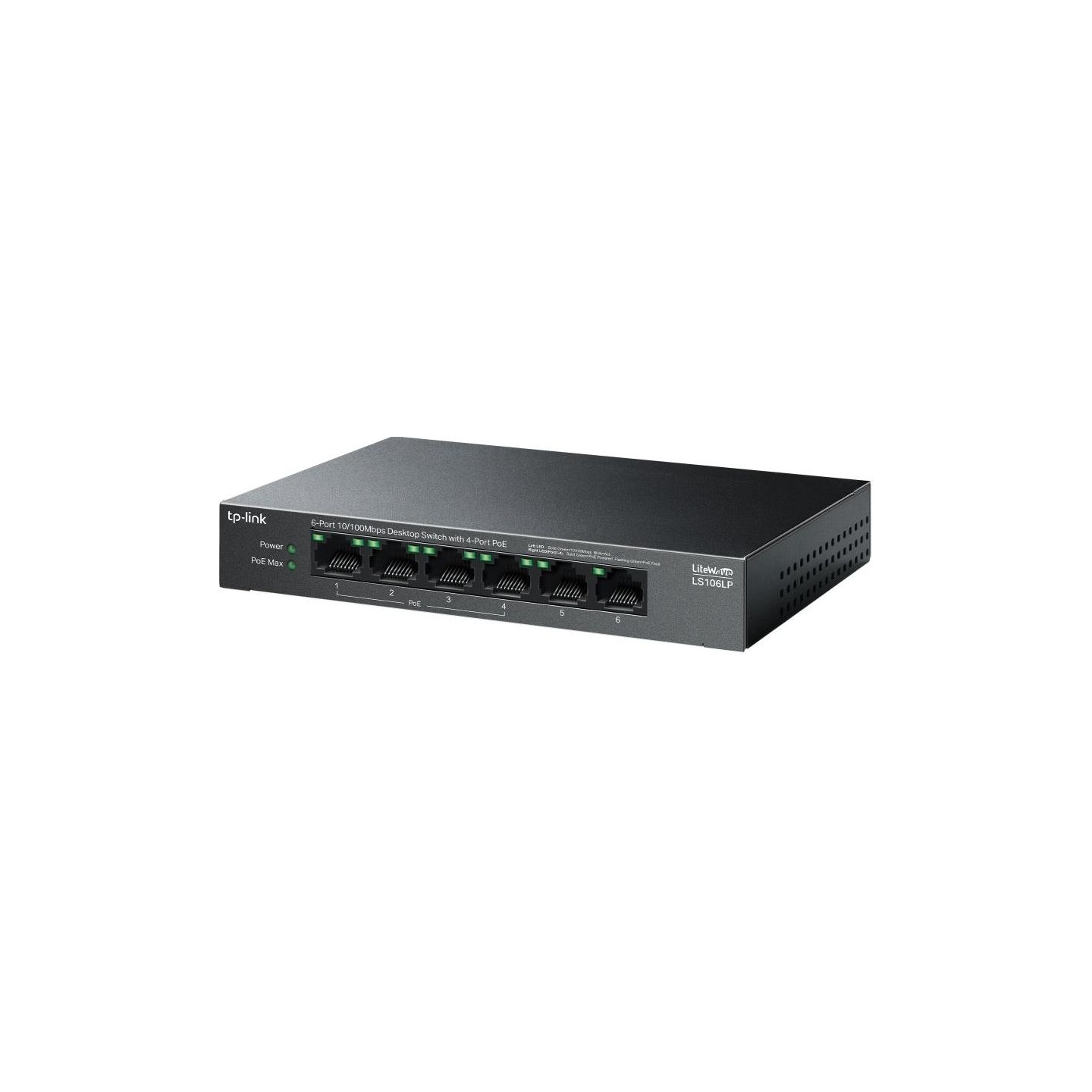 Tp-Link | 6-Port 10/100 Mbps Desktop Switch with 4-Port PoE | LS106LP | Unmanaged | Desktop