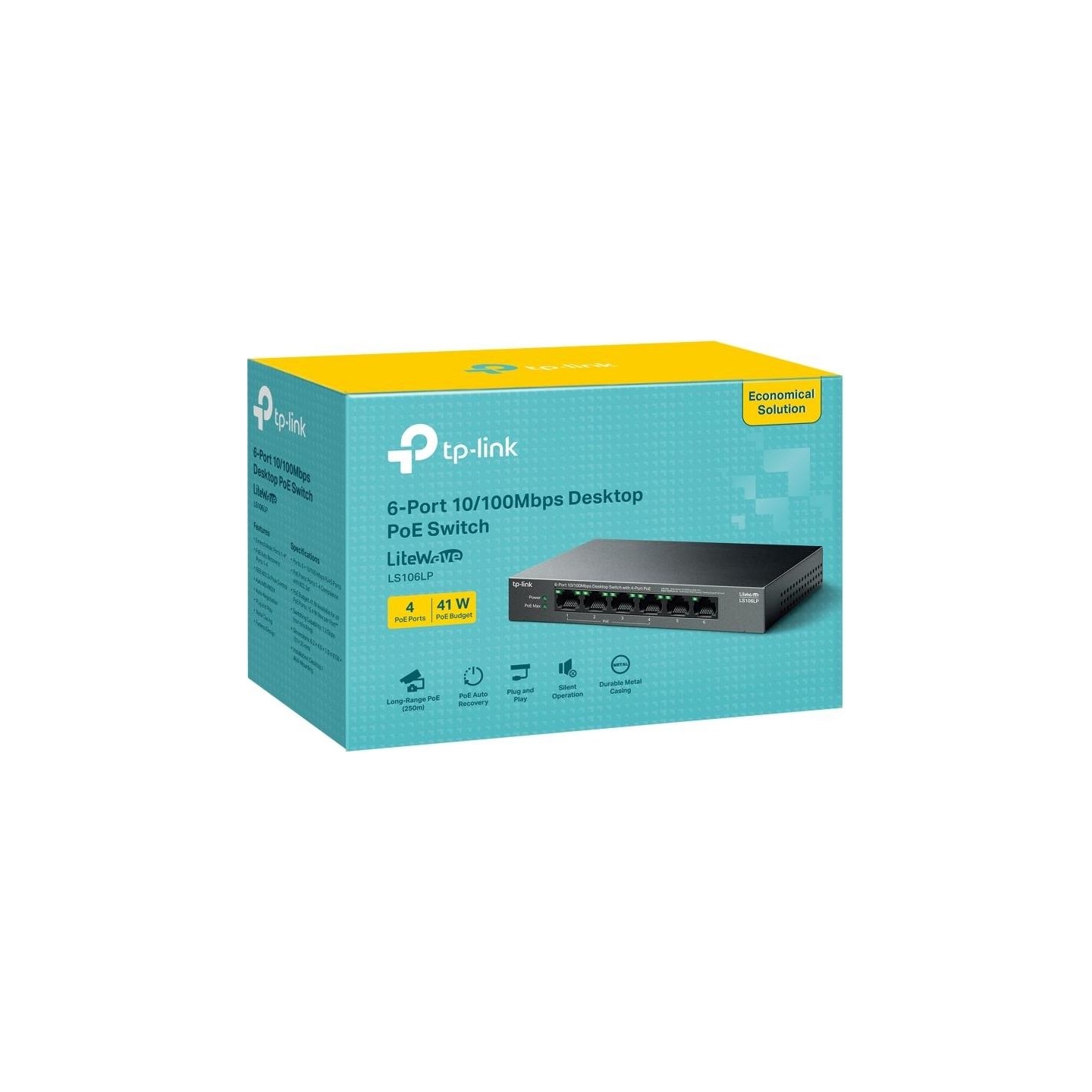 Tp-Link | 6-Port 10/100 Mbps Desktop Switch with 4-Port PoE | LS106LP | Unmanaged | Desktop