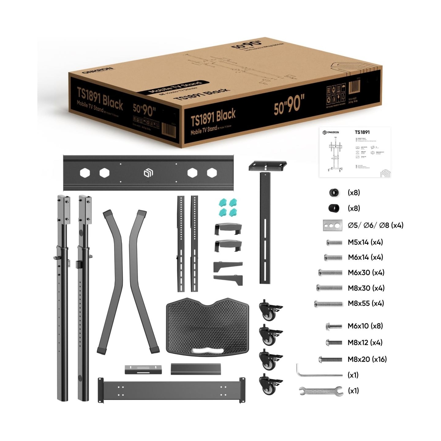 Onkron TV SET ACC MOBILE STAND/50-90"/BLACK TS1891-B ONKRON