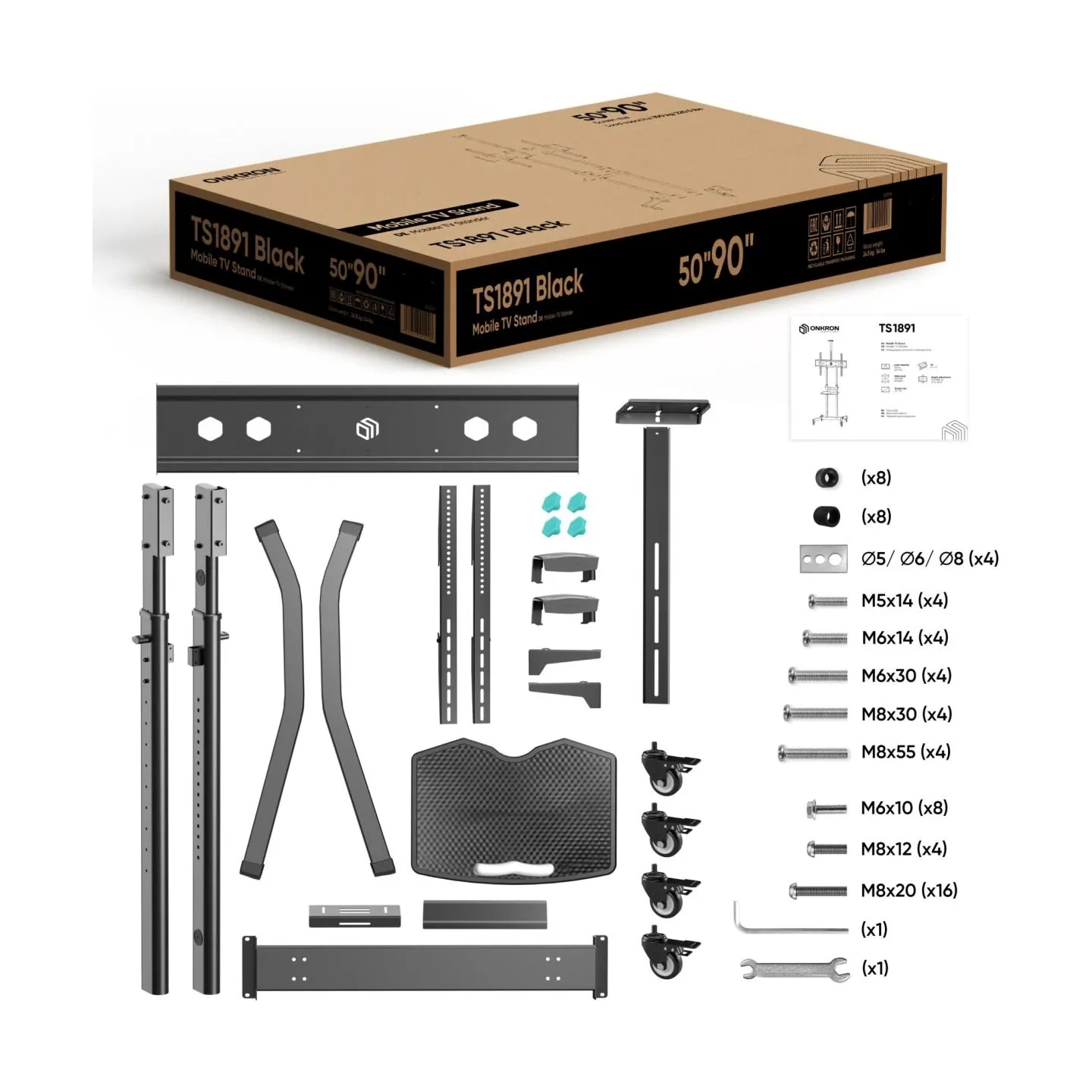 Onkron TV SET ACC MOBILE STAND/50-90"/BLACK TS1891-B ONKRON