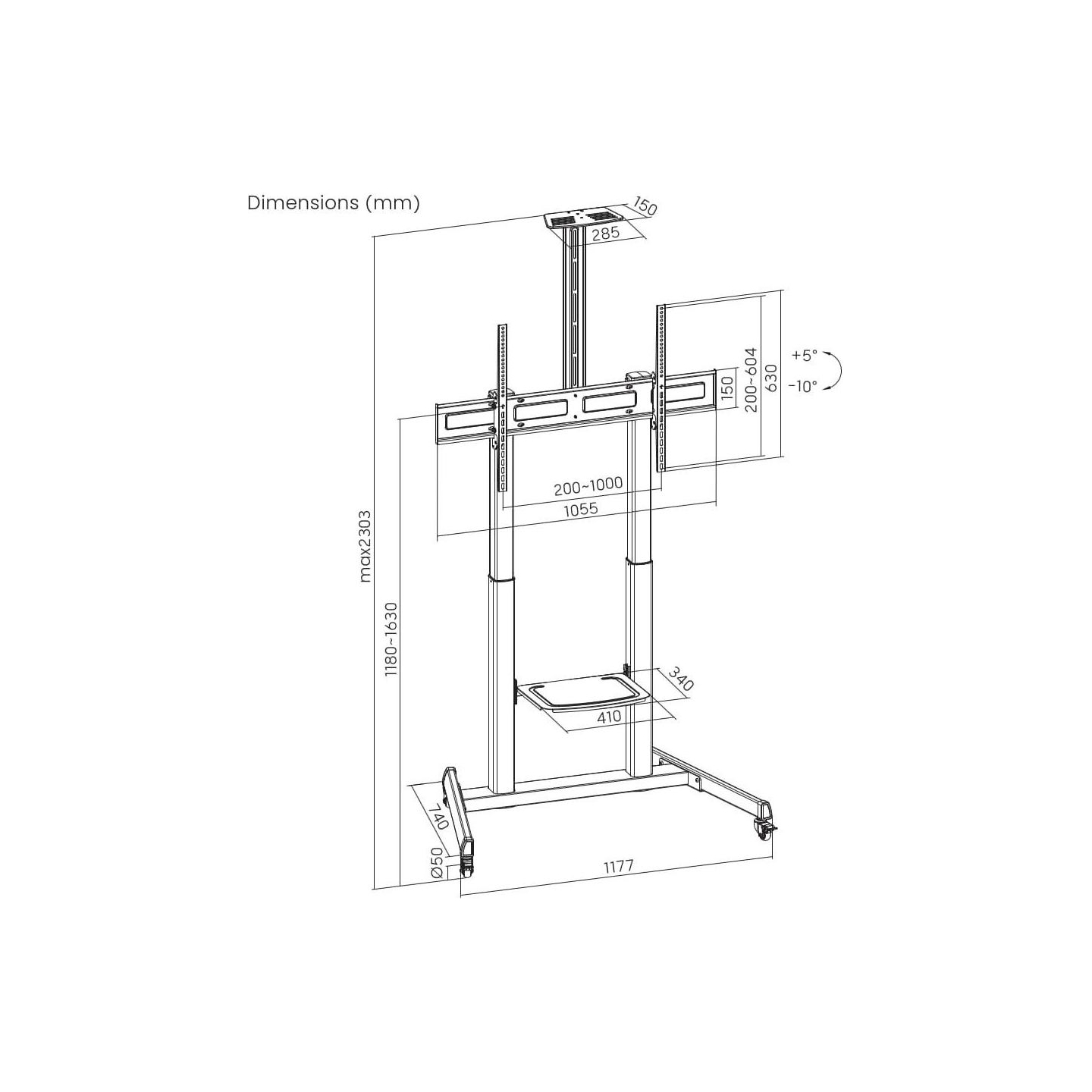 Gembird TV floor stand with caster wheel