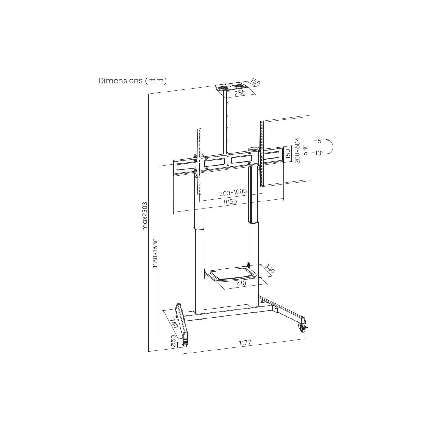 Gembird TV floor stand with caster wheel