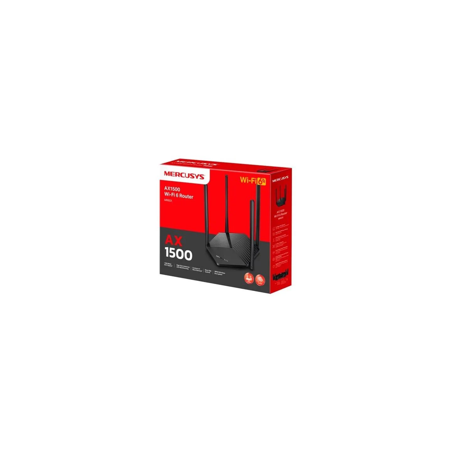 Mercusys AX1500 WiFi 6 Router | MR60X | 802.11ax | 1201+300 Mbit/s | 10/100/1000 Mbit/s | Ethernet LAN (RJ-45) ports 2 | Mesh Su
