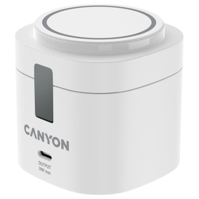 Canyon 4 in 1 Wireless Charging Stand, 30W max, Size: 70x70x70.3mm, weight: 414g, with 65W charger and 1M cable, white