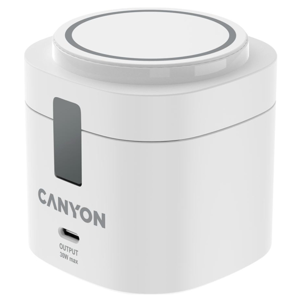 Canyon 4 in 1 Wireless Charging Stand, 30W max, Size: 70x70x70.3mm, weight: 414g, with 65W charger and 1M cable, white