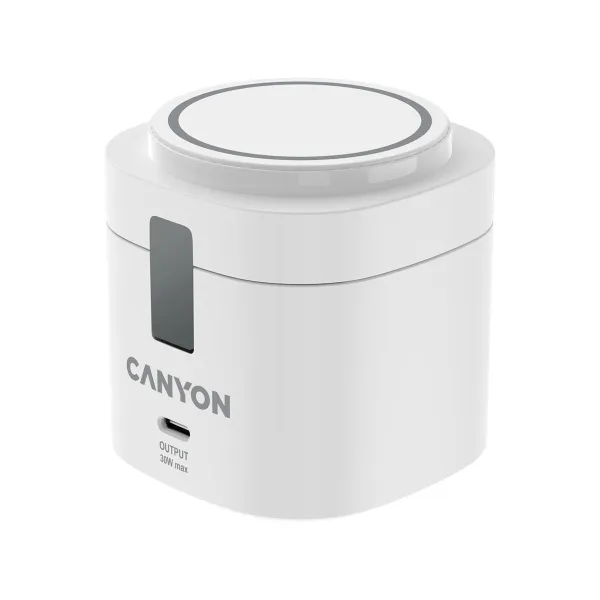 Canyon 4 in 1 Wireless Charging Stand, 30W max, Size: 70x70x70.3mm, weight: 414g, with 65W charger and 1M cable, white
