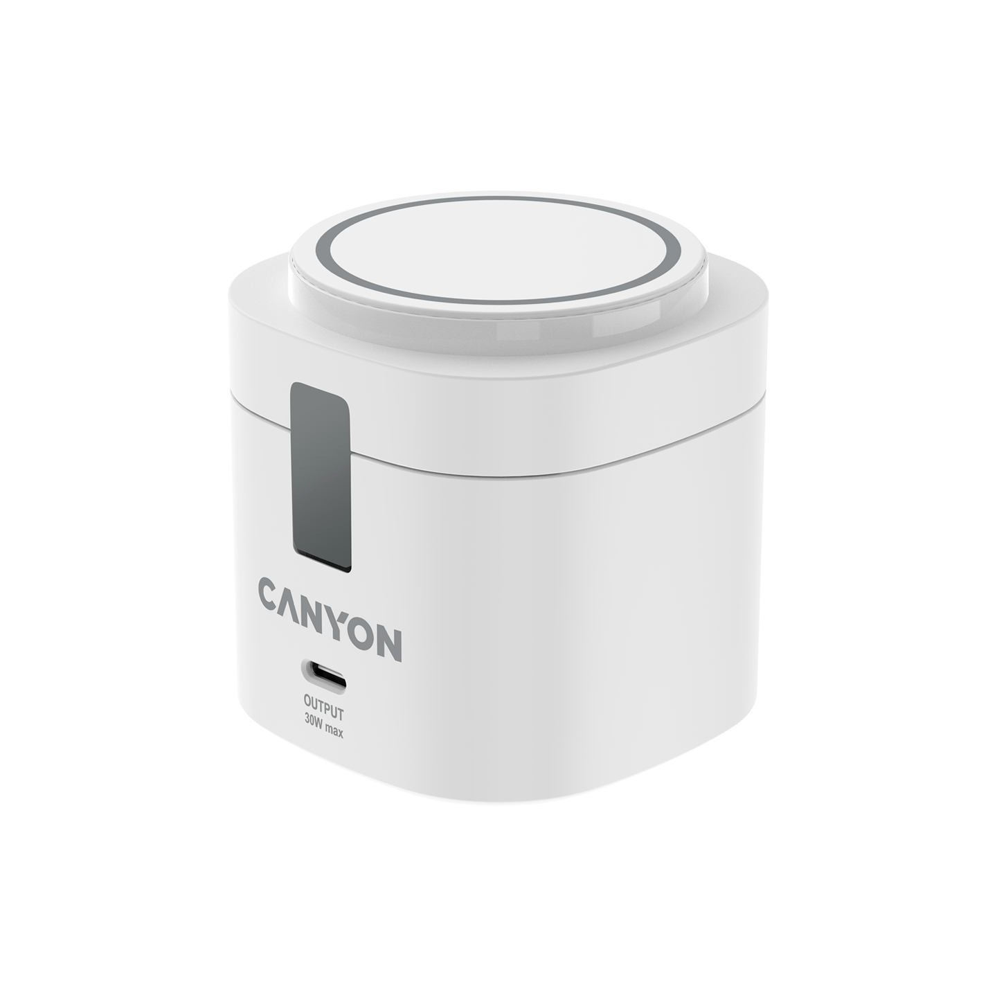 Canyon 4 in 1 Wireless Charging Stand, 30W max, Size: 70x70x70.3mm, weight: 414g, with 65W charger and 1M cable, white
