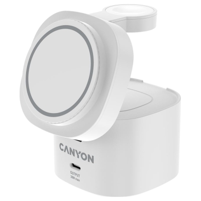 Canyon 4 in 1 Wireless Charging Stand, 30W max, Size: 70x70x70.3mm, weight: 414g, with 65W charger and 1M cable, white