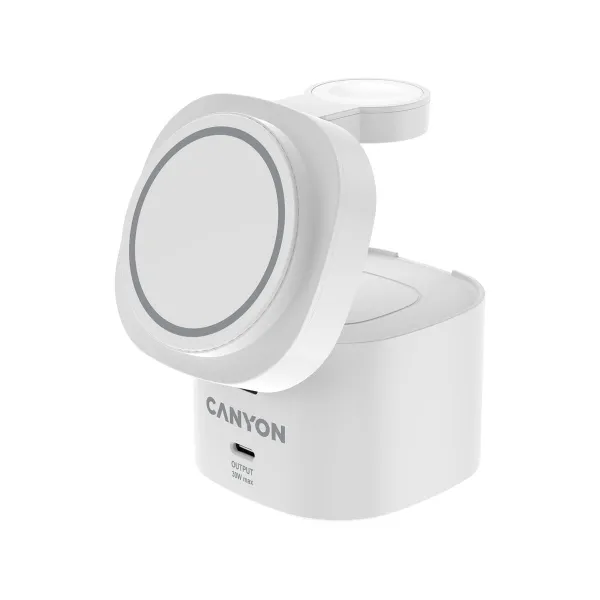 Canyon 4 in 1 Wireless Charging Stand, 30W max, Size: 70x70x70.3mm, weight: 414g, with 65W charger and 1M cable, white