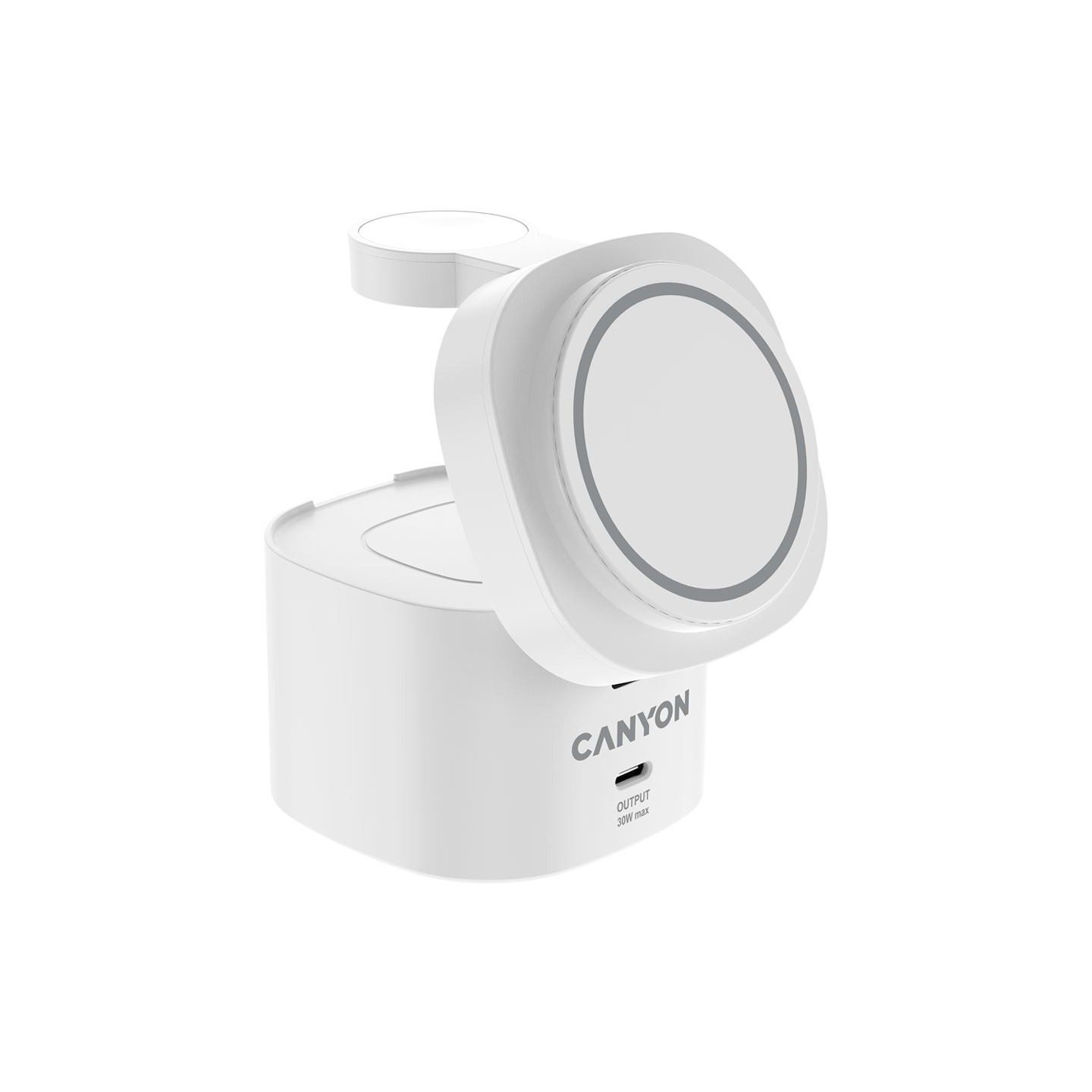Canyon 4 in 1 Wireless Charging Stand, 30W max, Size: 70x70x70.3mm, weight: 414g, with 65W charger and 1M cable, white