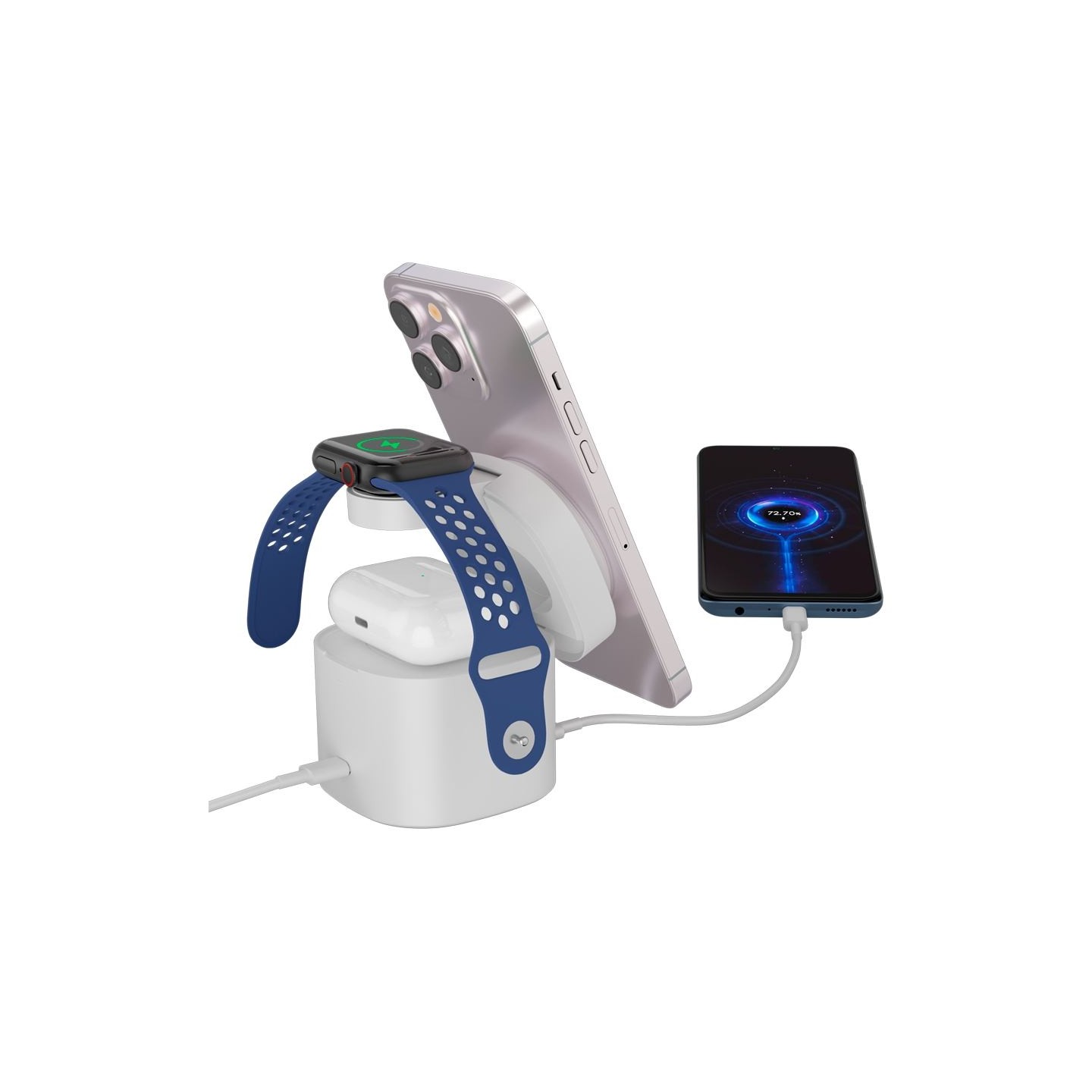 Canyon 4 in 1 Wireless Charging Stand, 30W max, Size: 70x70x70.3mm, weight: 414g, with 65W charger and 1M cable, white