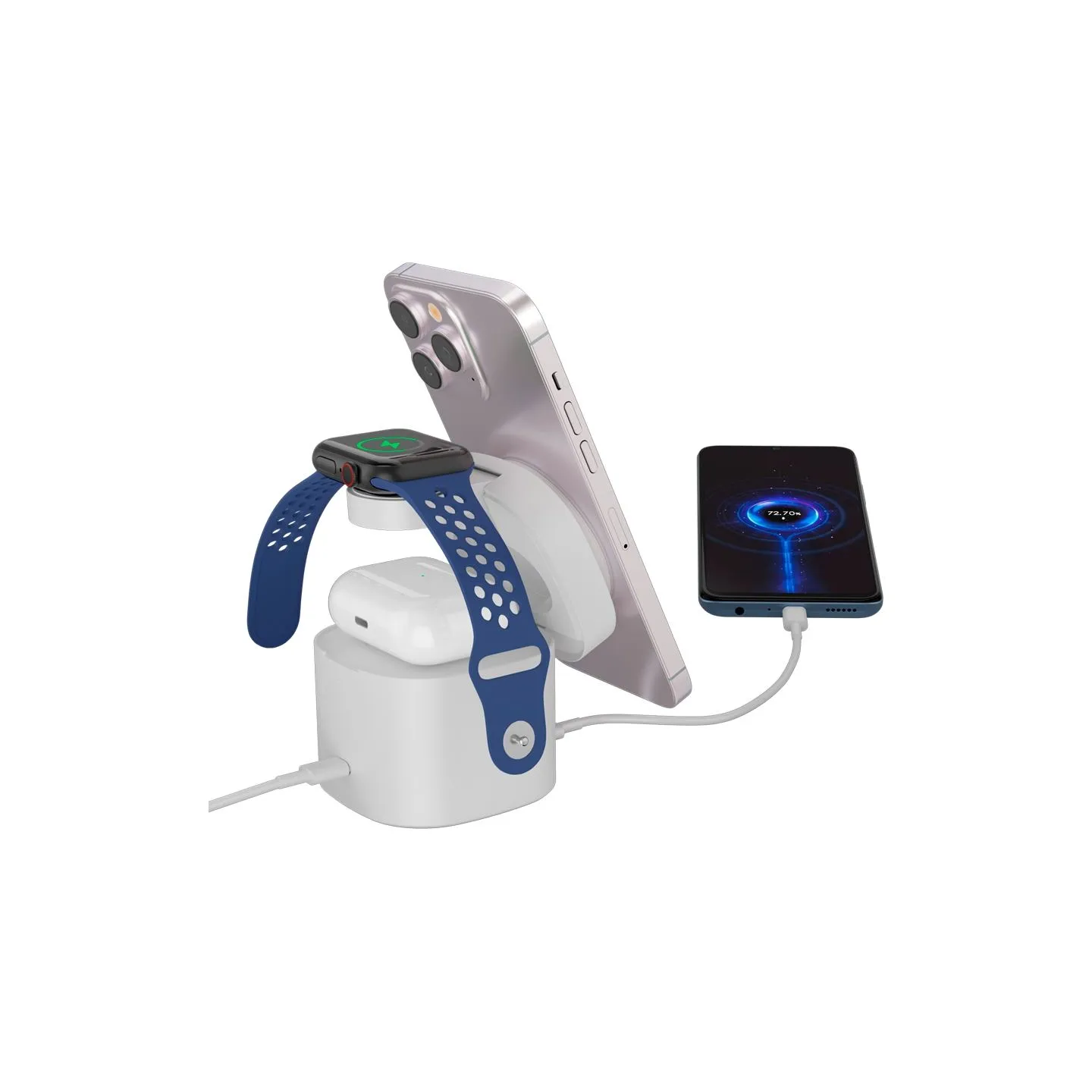 Canyon 4 in 1 Wireless Charging Stand, 30W max, Size: 70x70x70.3mm, weight: 414g, with 65W charger and 1M cable, white