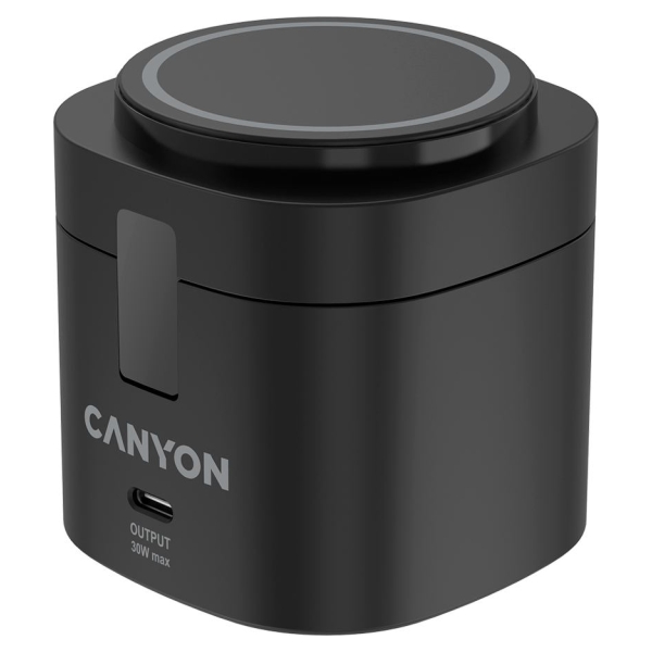 Canyon 4 in 1 Wireless Charging Stand, 30W max, Size: 70x70x70.3mm, weight: 414g, with 65W charger and 1M cable, black