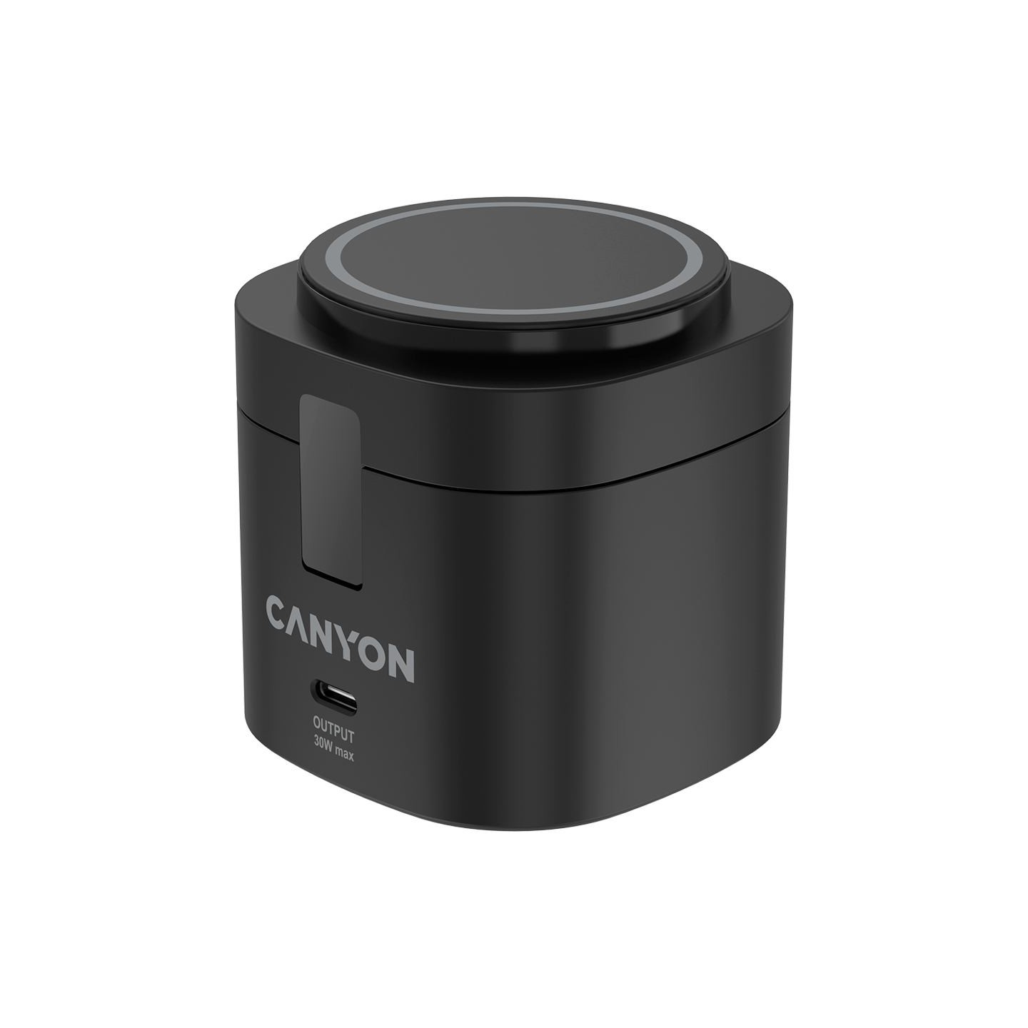 Canyon 4 in 1 Wireless Charging Stand, 30W max, Size: 70x70x70.3mm, weight: 414g, with 65W charger and 1M cable, black