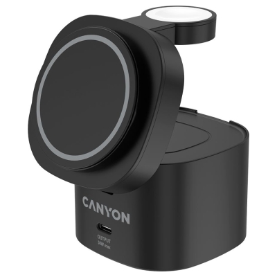 Canyon 4 in 1 Wireless Charging Stand, 30W max, Size: 70x70x70.3mm, weight: 414g, with 65W charger and 1M cable, black