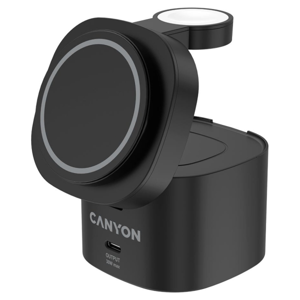 Canyon 4 in 1 Wireless Charging Stand, 30W max, Size: 70x70x70.3mm, weight: 414g, with 65W charger and 1M cable, black