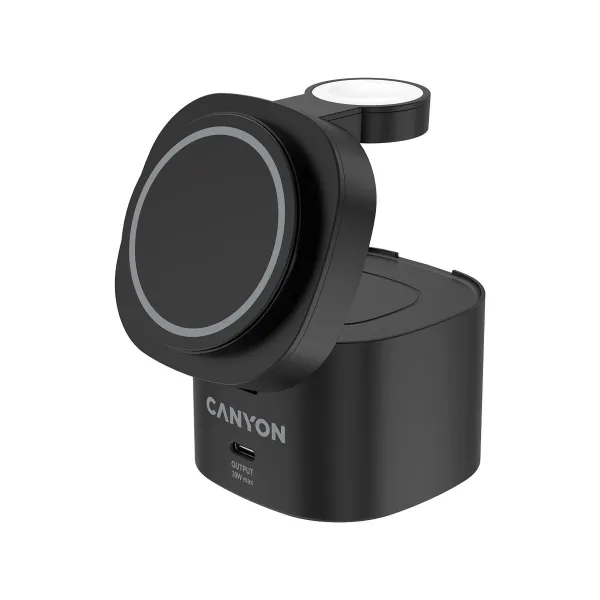 Canyon 4 in 1 Wireless Charging Stand, 30W max, Size: 70x70x70.3mm, weight: 414g, with 65W charger and 1M cable, black