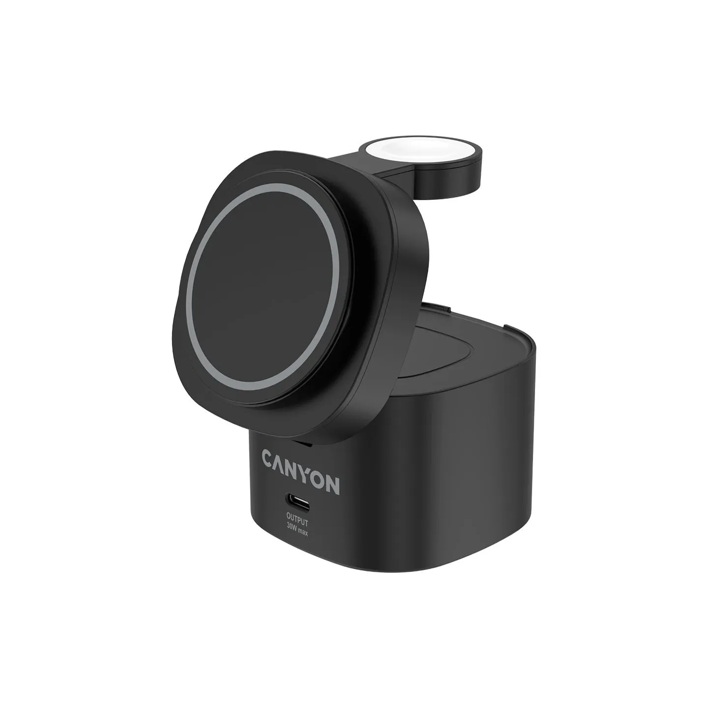 Canyon 4 in 1 Wireless Charging Stand, 30W max, Size: 70x70x70.3mm, weight: 414g, with 65W charger and 1M cable, black