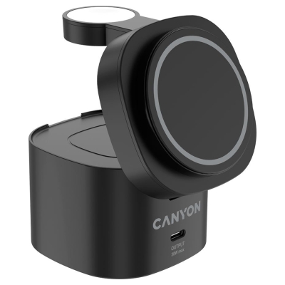 Canyon 4 in 1 Wireless Charging Stand, 30W max, Size: 70x70x70.3mm, weight: 414g, with 65W charger and 1M cable, black