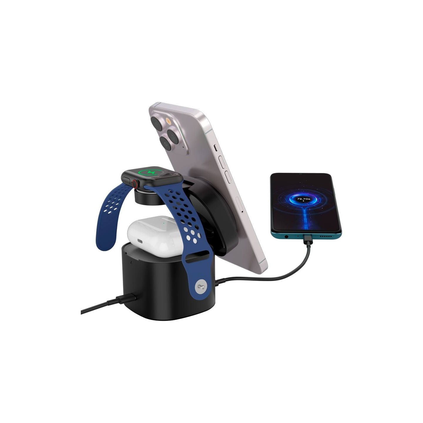 Canyon 4 in 1 Wireless Charging Stand, 30W max, Size: 70x70x70.3mm, weight: 414g, with 65W charger and 1M cable, black