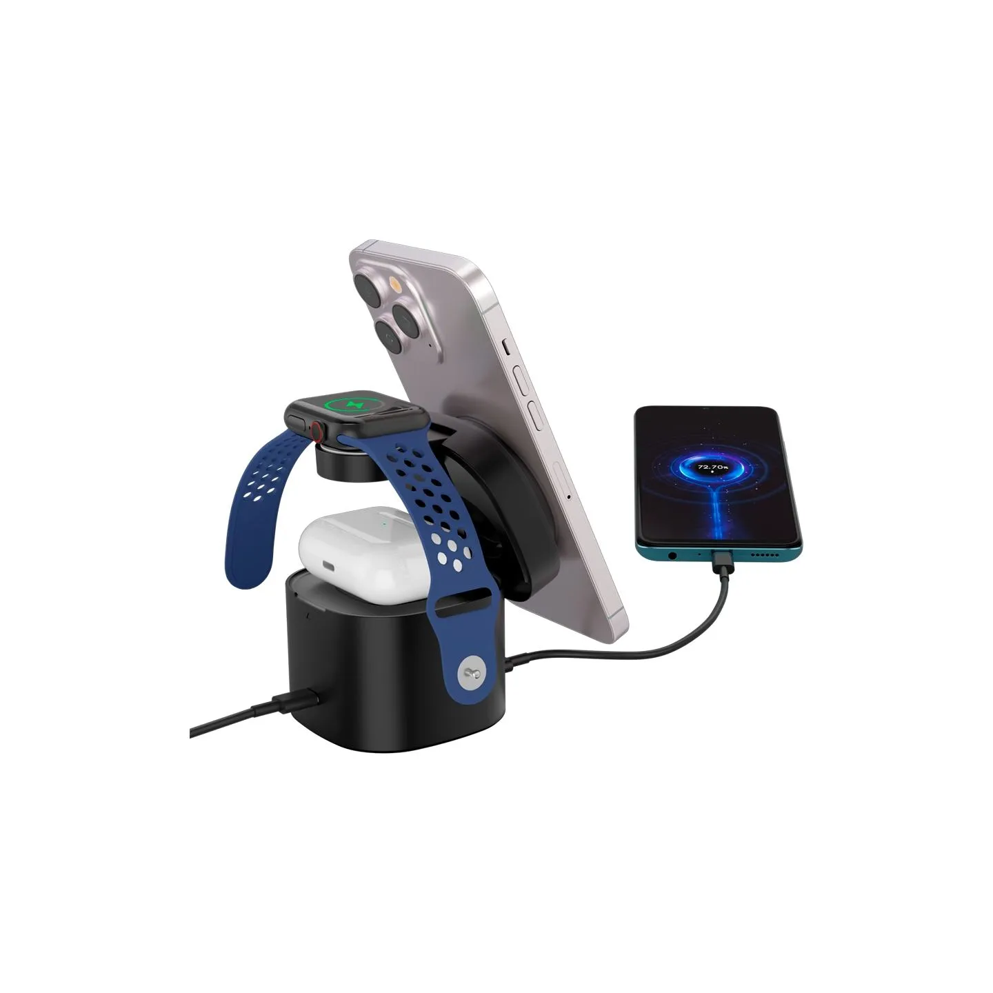Canyon 4 in 1 Wireless Charging Stand, 30W max, Size: 70x70x70.3mm, weight: 414g, with 65W charger and 1M cable, black