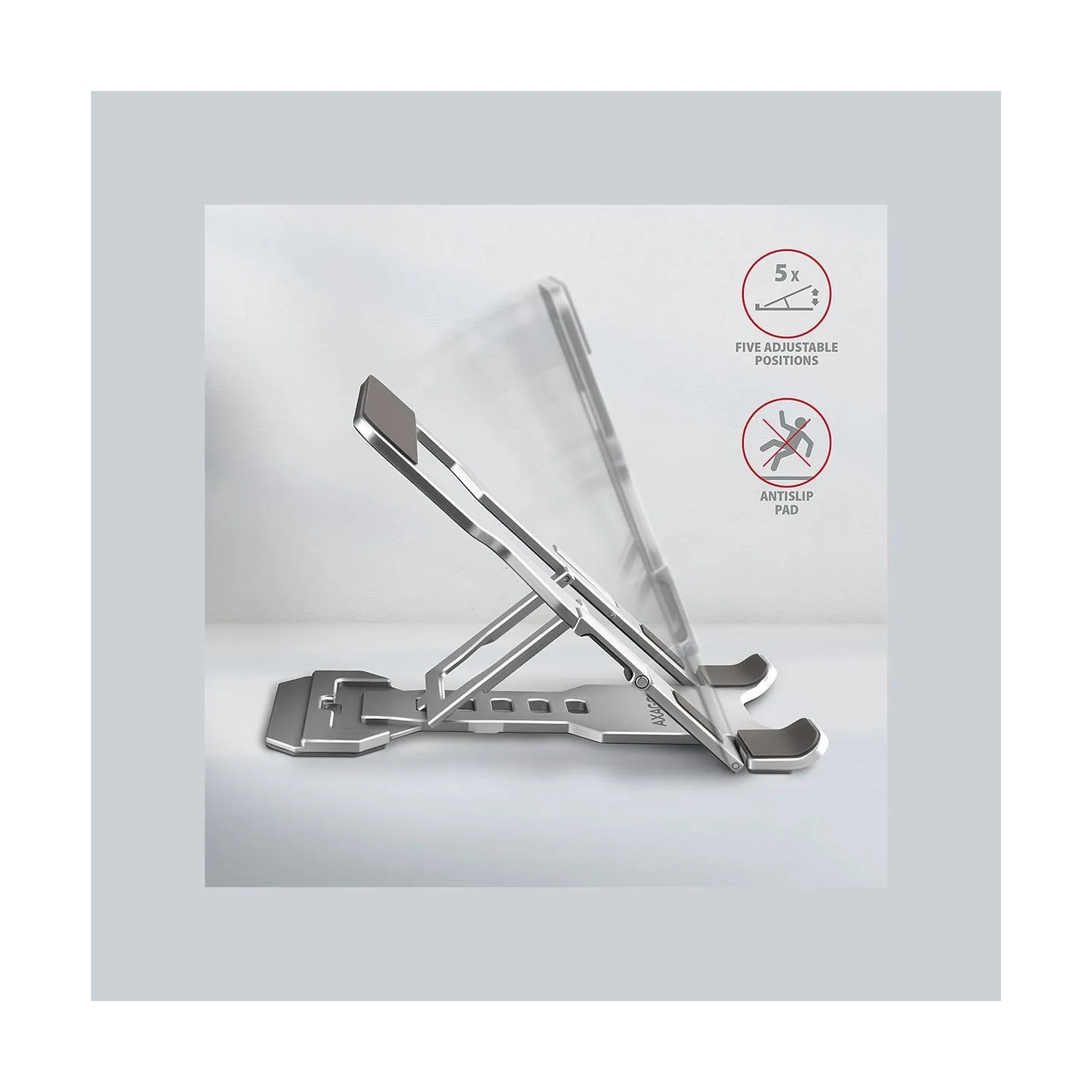 Axagon STND-M PHONE / TABLET STANDAluminum stand for 4“ – 10.5“ phones and tablets. Five adjustable positions.