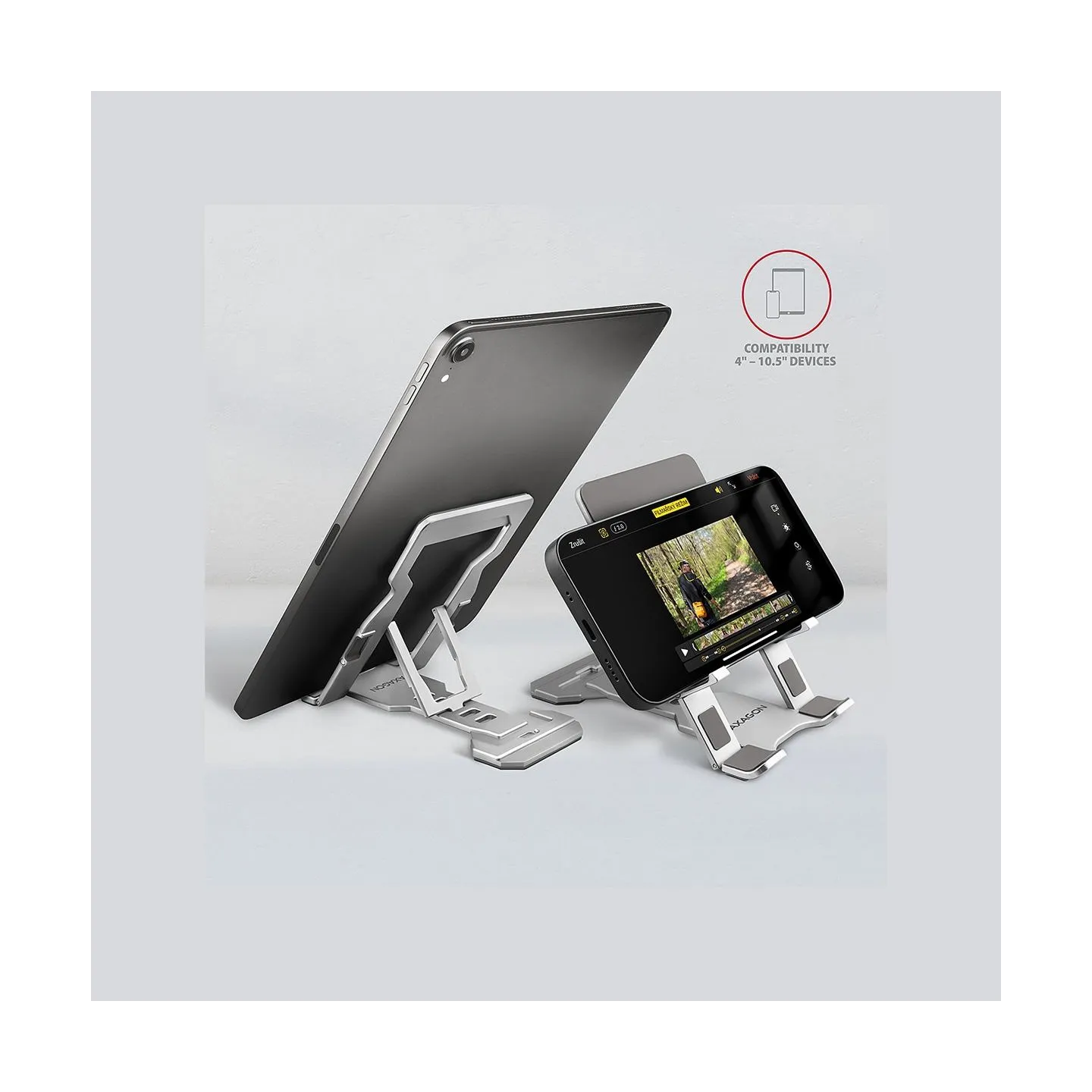 Axagon STND-M PHONE / TABLET STANDAluminum stand for 4“ – 10.5“ phones and tablets. Five adjustable positions.