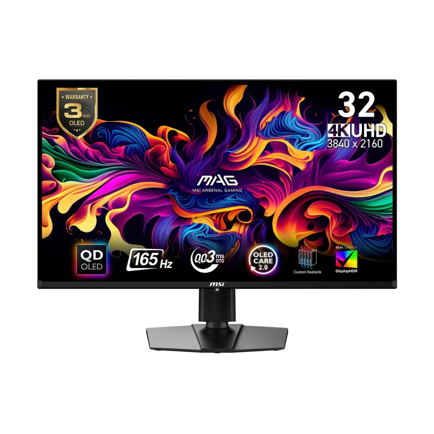 MSI Monitor|MSI|31.5"|Gaming|Panel QD-OLED|3840x2160|16:9|165Hz|0.03 ms|Swivel|Pivot|Height adjustable|Tilt|Colour Black|MAG321U