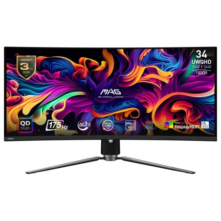 MSI LCD Monitor|MSI|34"|Curved/21 : 9|Panel QD-OLED|3440x1440|21:9|175Hz|Matte|0.03 ms|Swivel|Height adjustable|Tilt|Colour Blac