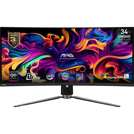 MSI LCD Monitor|MSI|34"|Curved/21 : 9|Panel QD-OLED|3440x1440|21:9|175Hz|Matte|0.03 ms|Swivel|Height adjustable|Tilt|Colour Blac
