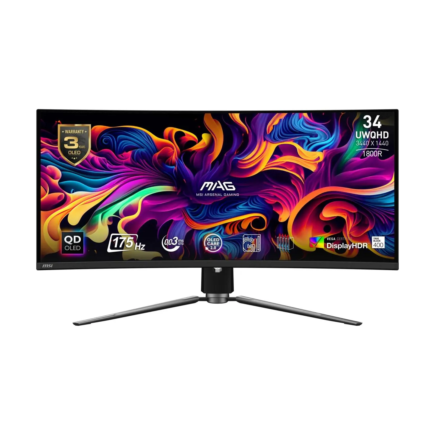 MSI LCD Monitor|MSI|34"|Curved/21 : 9|Panel QD-OLED|3440x1440|21:9|175Hz|Matte|0.03 ms|Swivel|Height adjustable|Tilt|Colour Blac