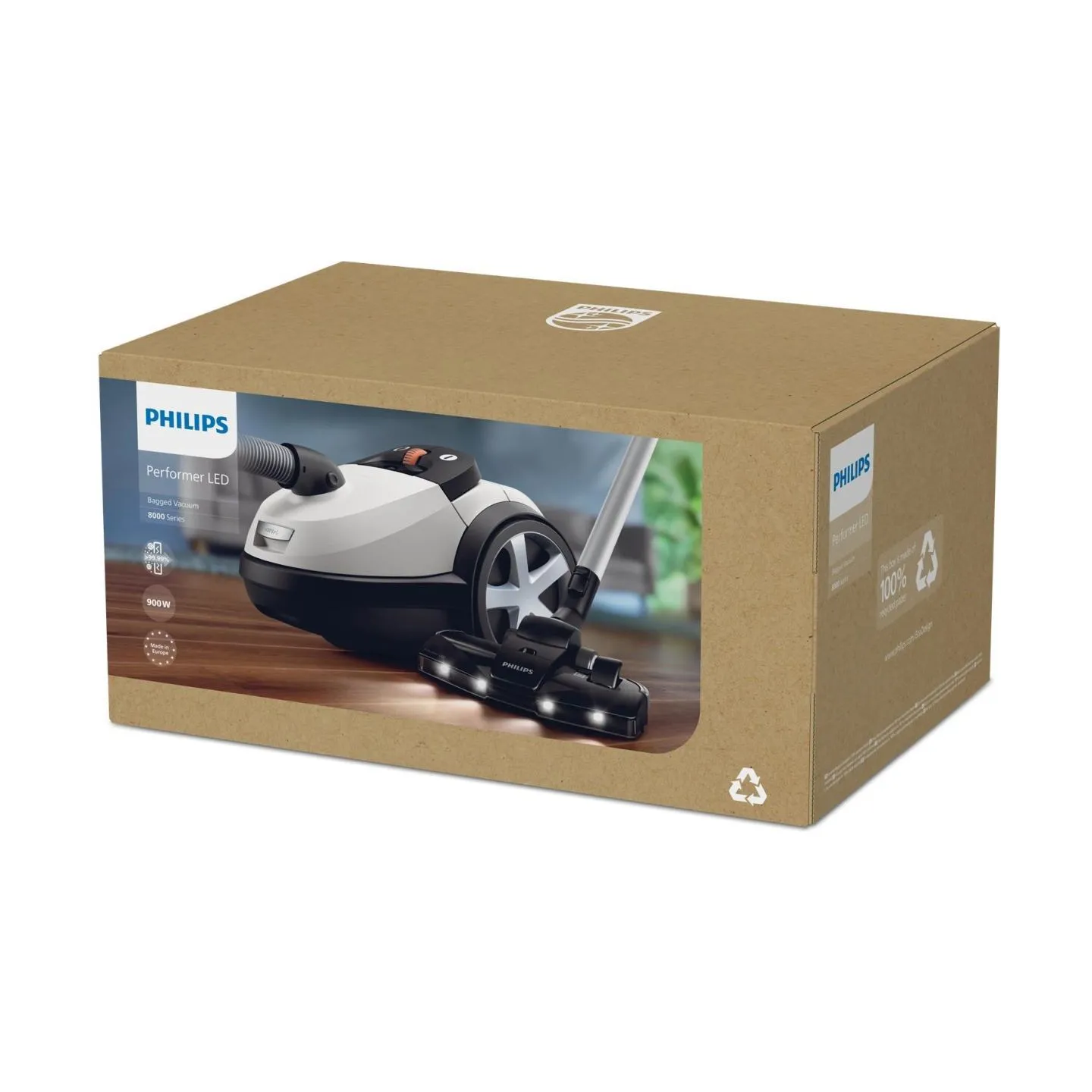 Philips Vacuum Cleaner|PHILIPS|Performer LED 8000 Series|Bagged/For carpets|900 Watts|Noise 75 dB|White|Weight 5.3 kg|XD8142/12