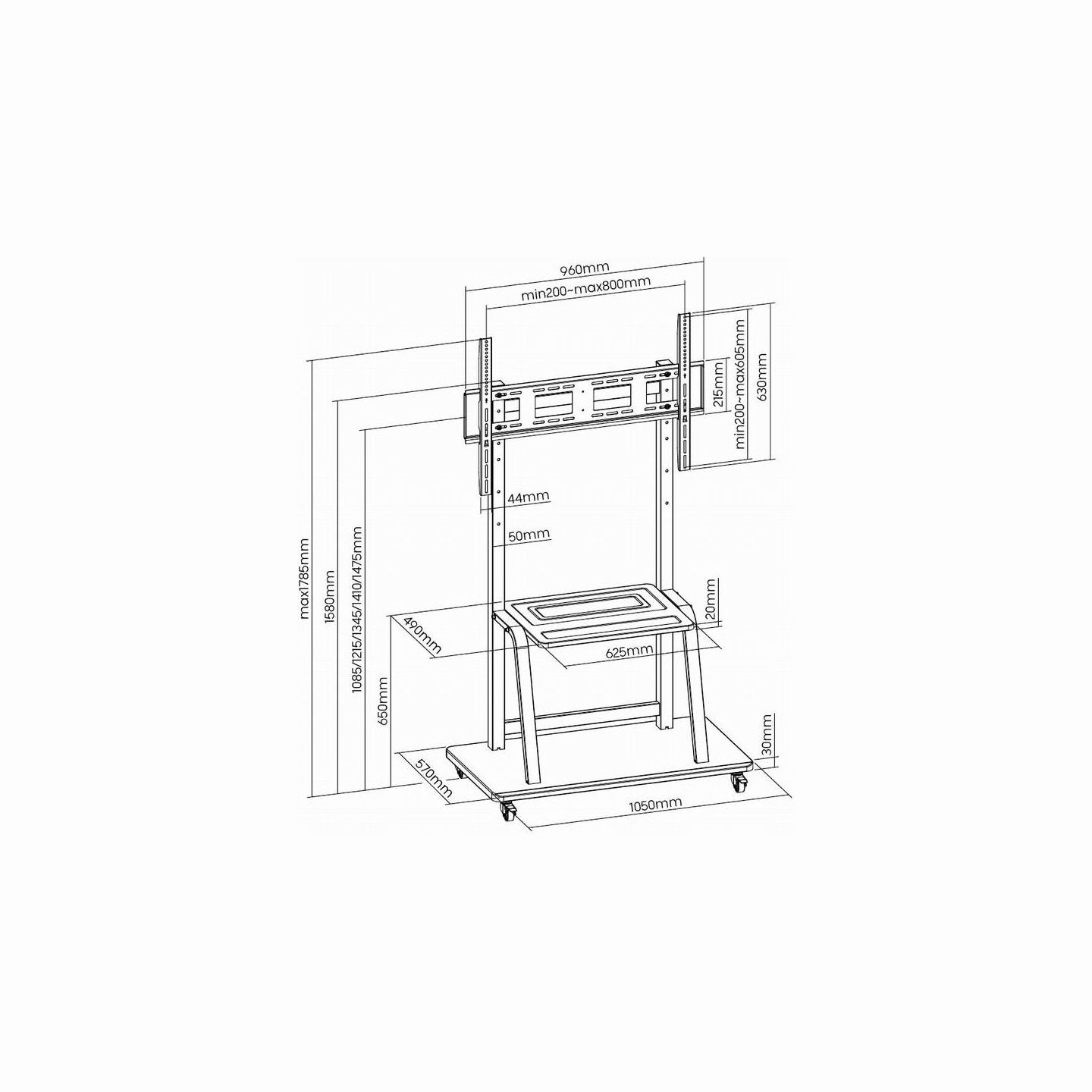 Gembird TV floor stand with caster wheel