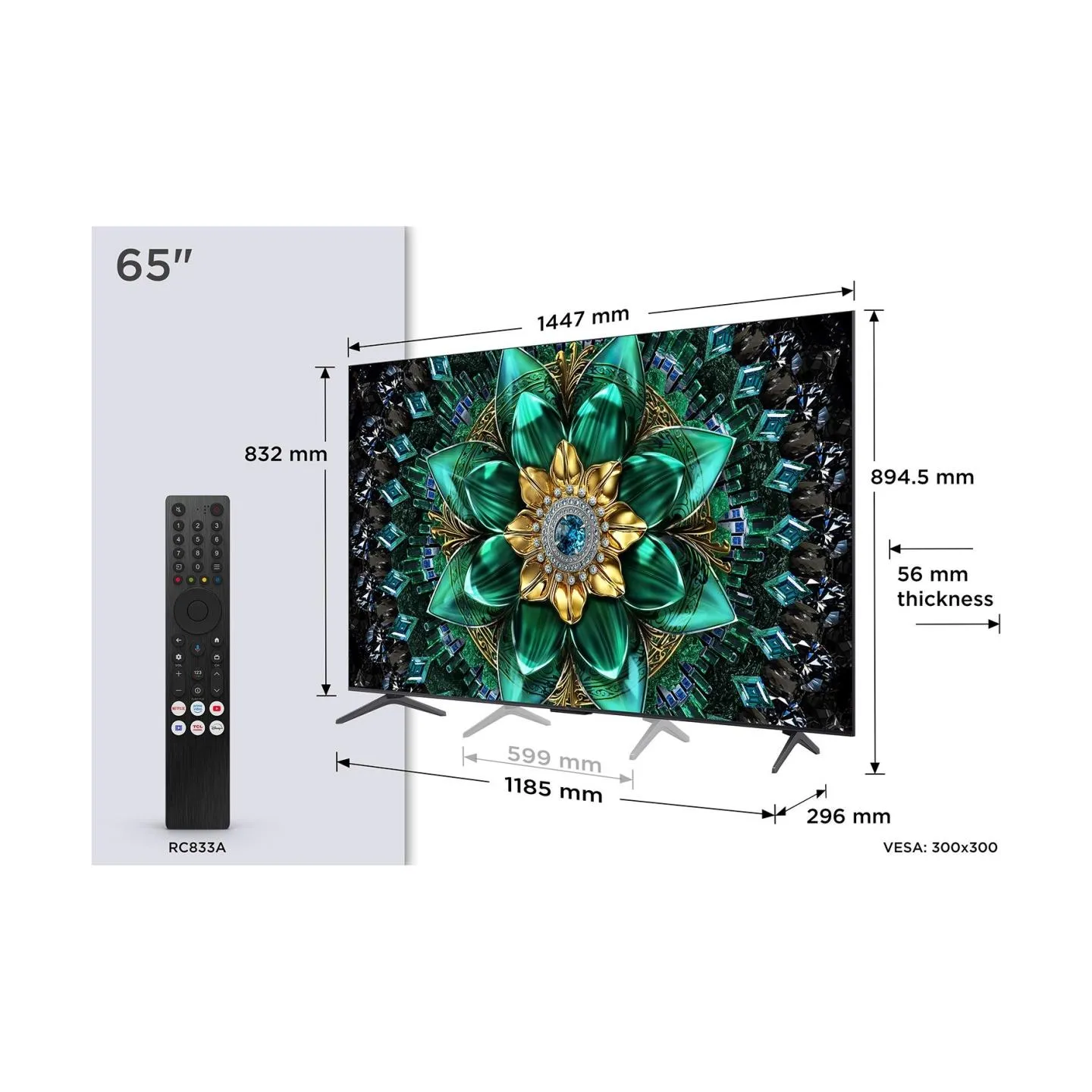TCL TV Set|TCL|65 "|4K Ultra HD|3840 x 2160 pixels|Flat|16:9|QD-Mini LED|65Q6C