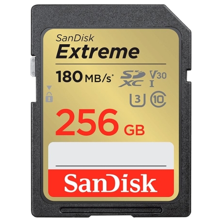 Sandisk Extreme 256GB SDXC Memory Card + 1 year RescuePRO Deluxe up to 180MB/s & 130MB/s Read/Write speeds, UHS-I, Class 10, U3,