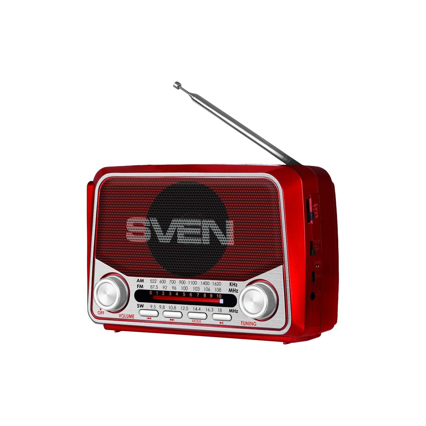 Sven Speaker SVEN SRP-150, red (3W, Bluetooth, FM/AM/SW, USB, microSD, flashlight, battery)