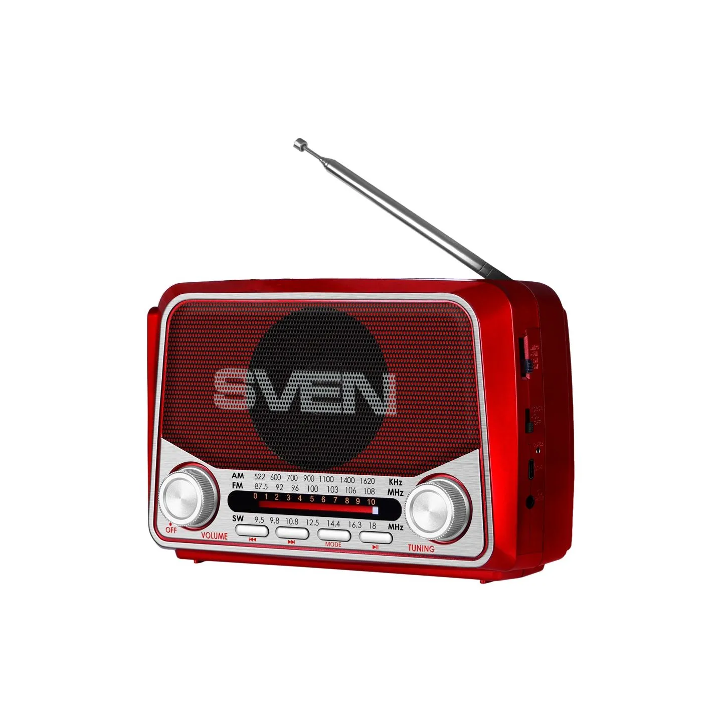 Sven Speaker SVEN SRP-150, red (3W, Bluetooth, FM/AM/SW, USB, microSD, flashlight, battery)