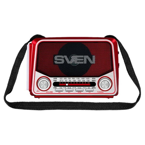 Sven Speaker SVEN SRP-150, red (3W, Bluetooth, FM/AM/SW, USB, microSD, flashlight, battery)
