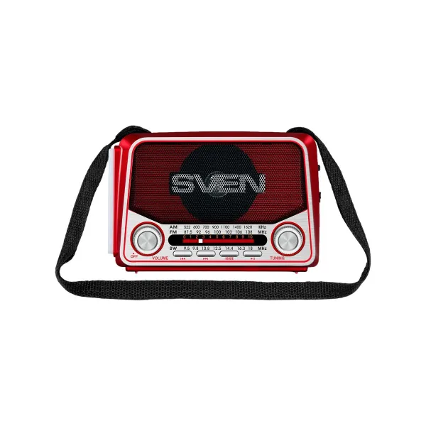 Sven Speaker SVEN SRP-150, red (3W, Bluetooth, FM/AM/SW, USB, microSD, flashlight, battery)
