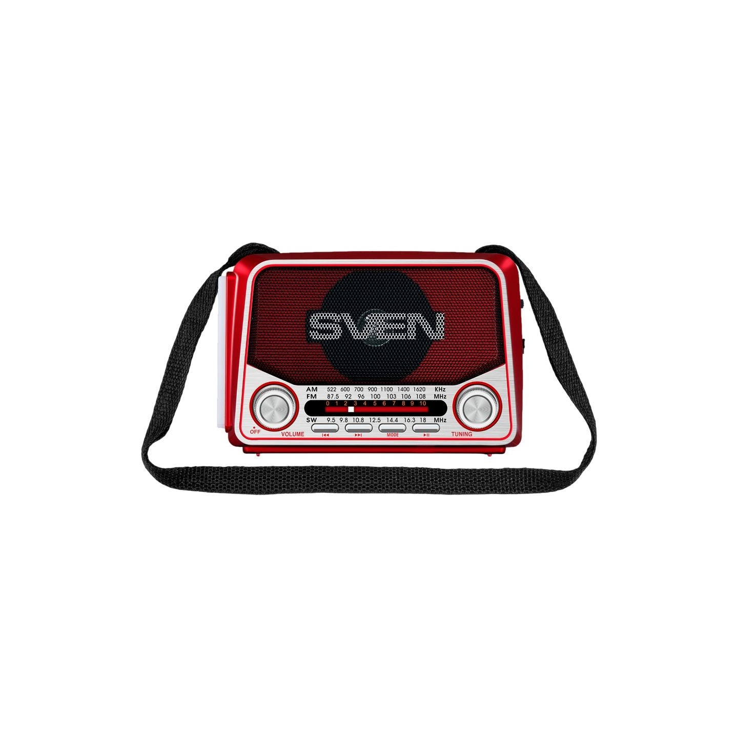 Sven Speaker SVEN SRP-150, red (3W, Bluetooth, FM/AM/SW, USB, microSD, flashlight, battery)
