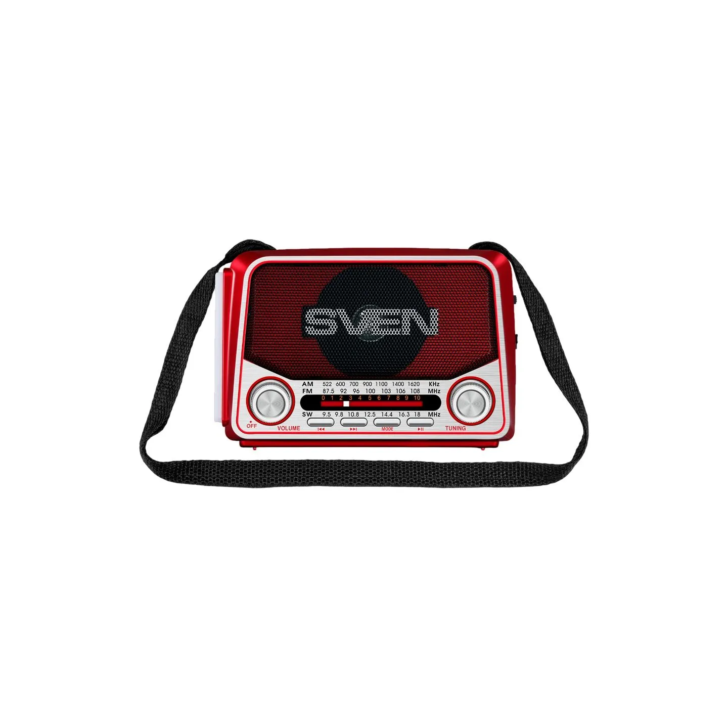 Sven Speaker SVEN SRP-150, red (3W, Bluetooth, FM/AM/SW, USB, microSD, flashlight, battery)