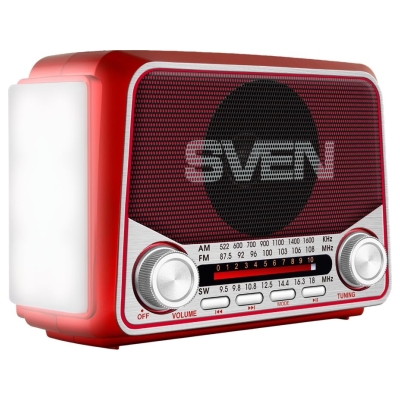 Sven Speaker SVEN SRP-150, red (3W, Bluetooth, FM/AM/SW, USB, microSD, flashlight, battery)
