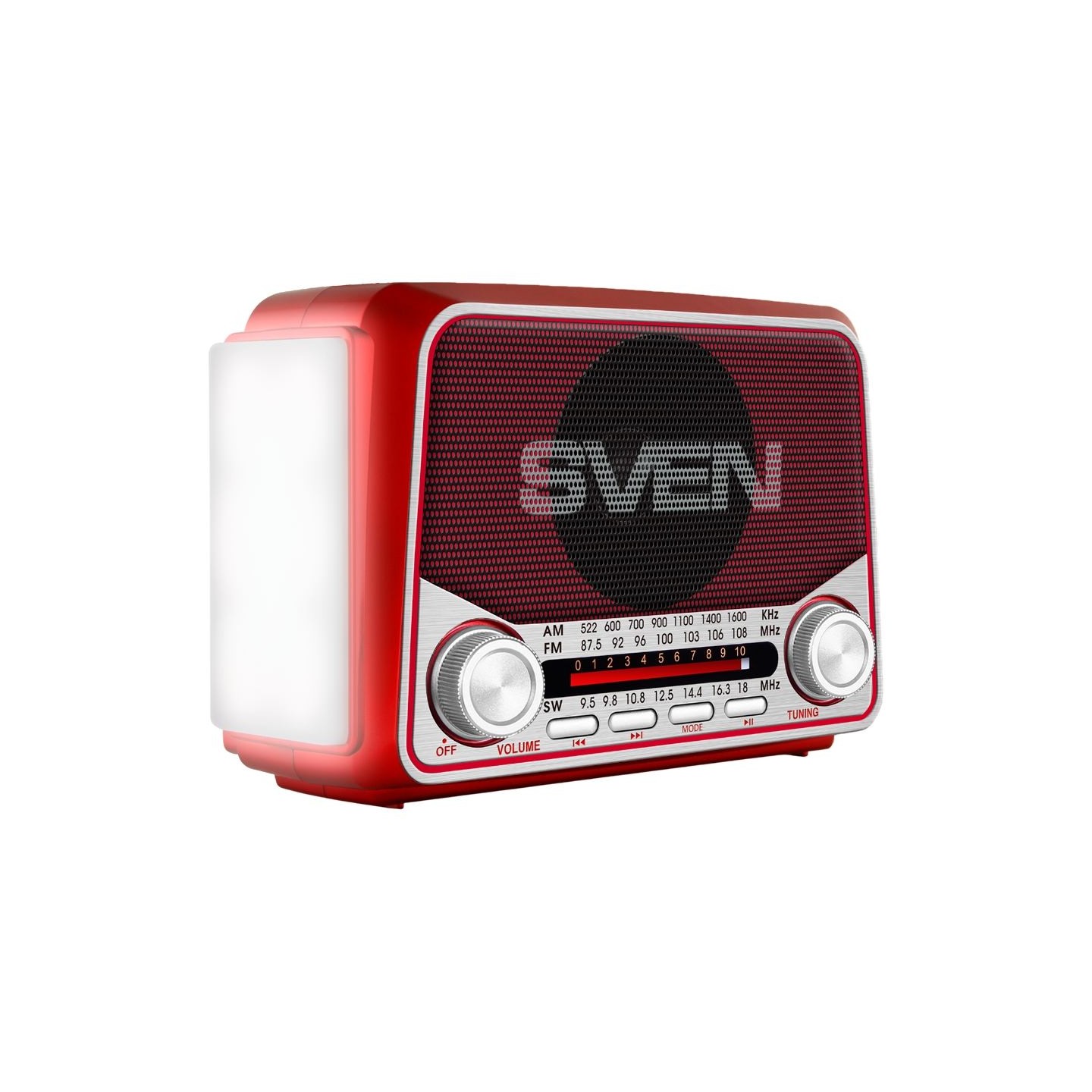 Sven Speaker SVEN SRP-150, red (3W, Bluetooth, FM/AM/SW, USB, microSD, flashlight, battery)