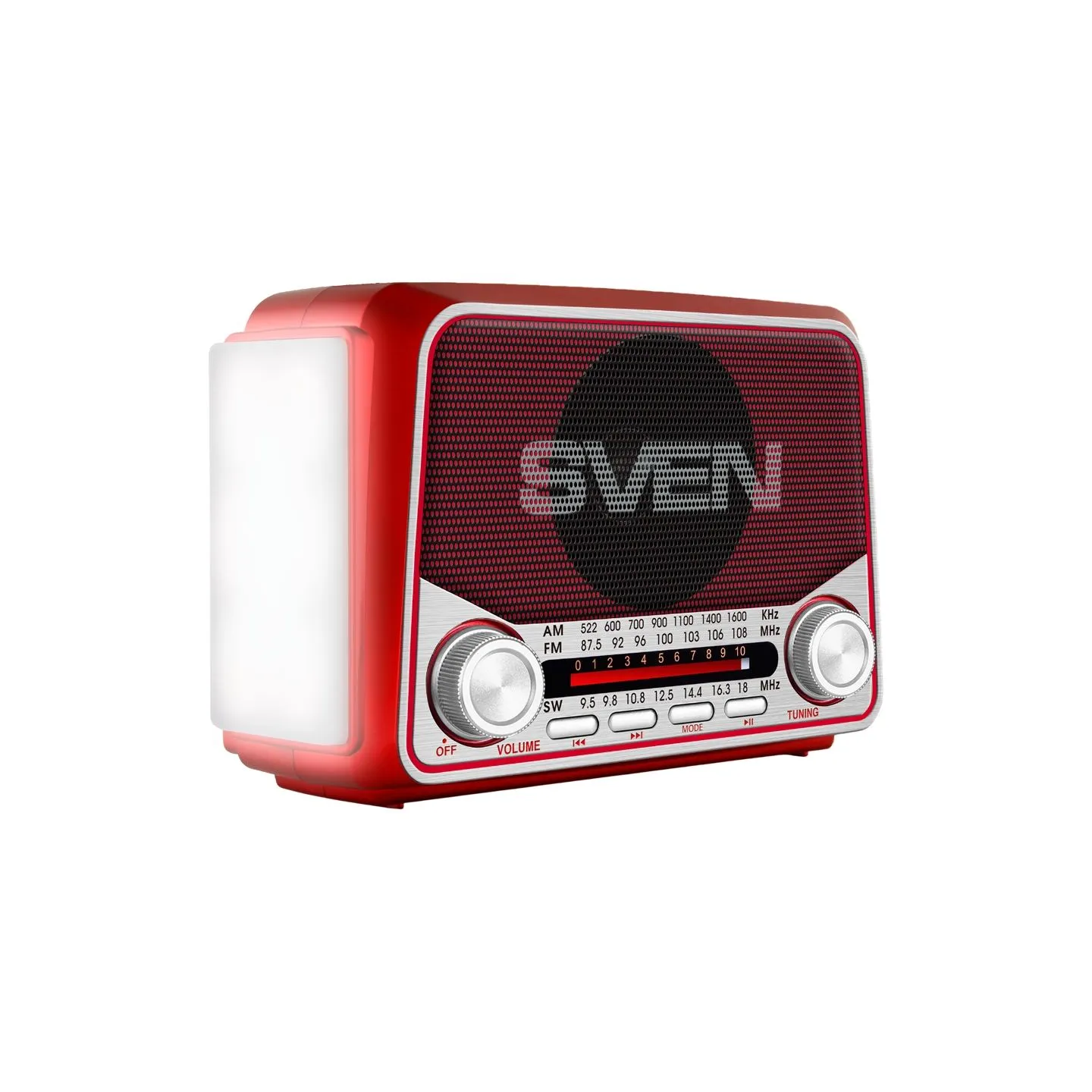 Sven Speaker SVEN SRP-150, red (3W, Bluetooth, FM/AM/SW, USB, microSD, flashlight, battery)