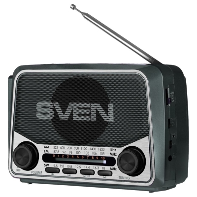 Sven Speaker SVEN SRP-150, gray (3W, Bluetooth, FM/AM/SW, USB, microSD, flashlight, battery)