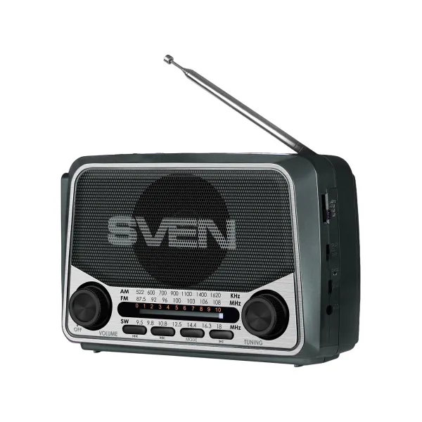 Sven Speaker SVEN SRP-150, gray (3W, Bluetooth, FM/AM/SW, USB, microSD, flashlight, battery)