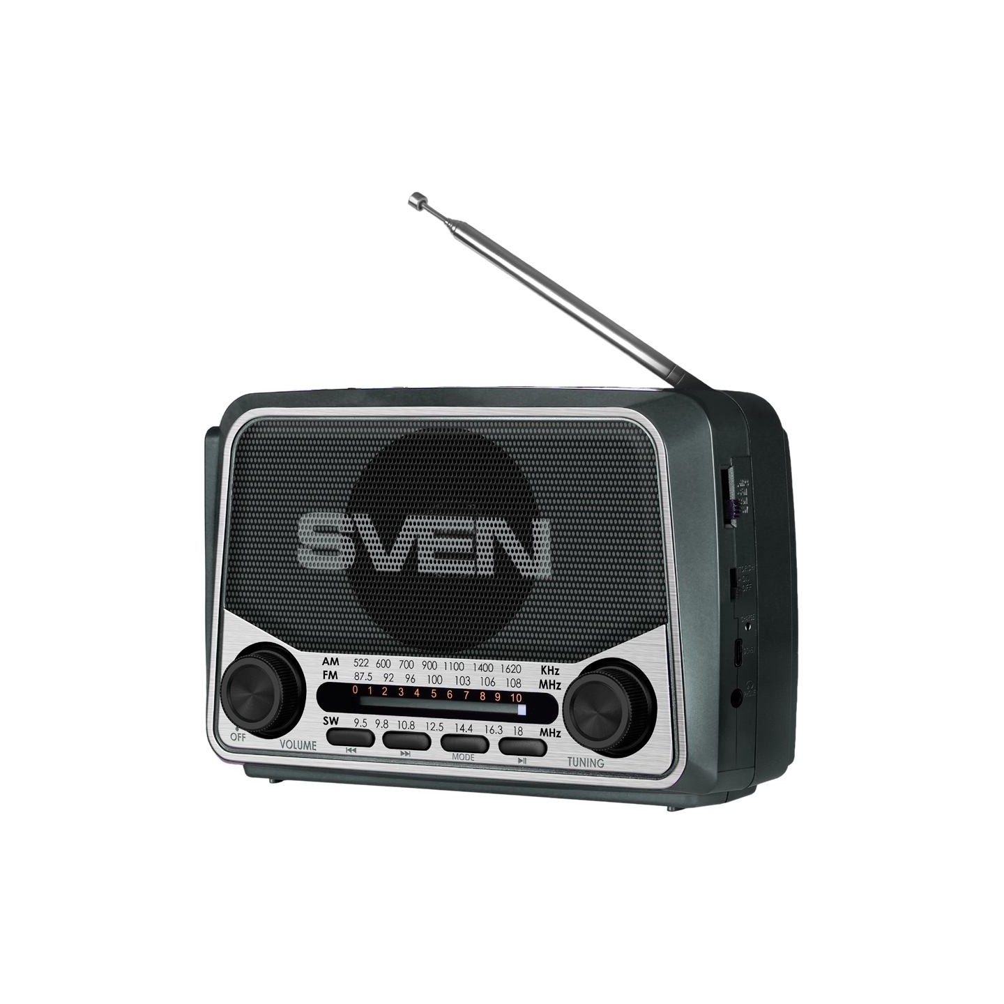 Sven Speaker SVEN SRP-150, gray (3W, Bluetooth, FM/AM/SW, USB, microSD, flashlight, battery)