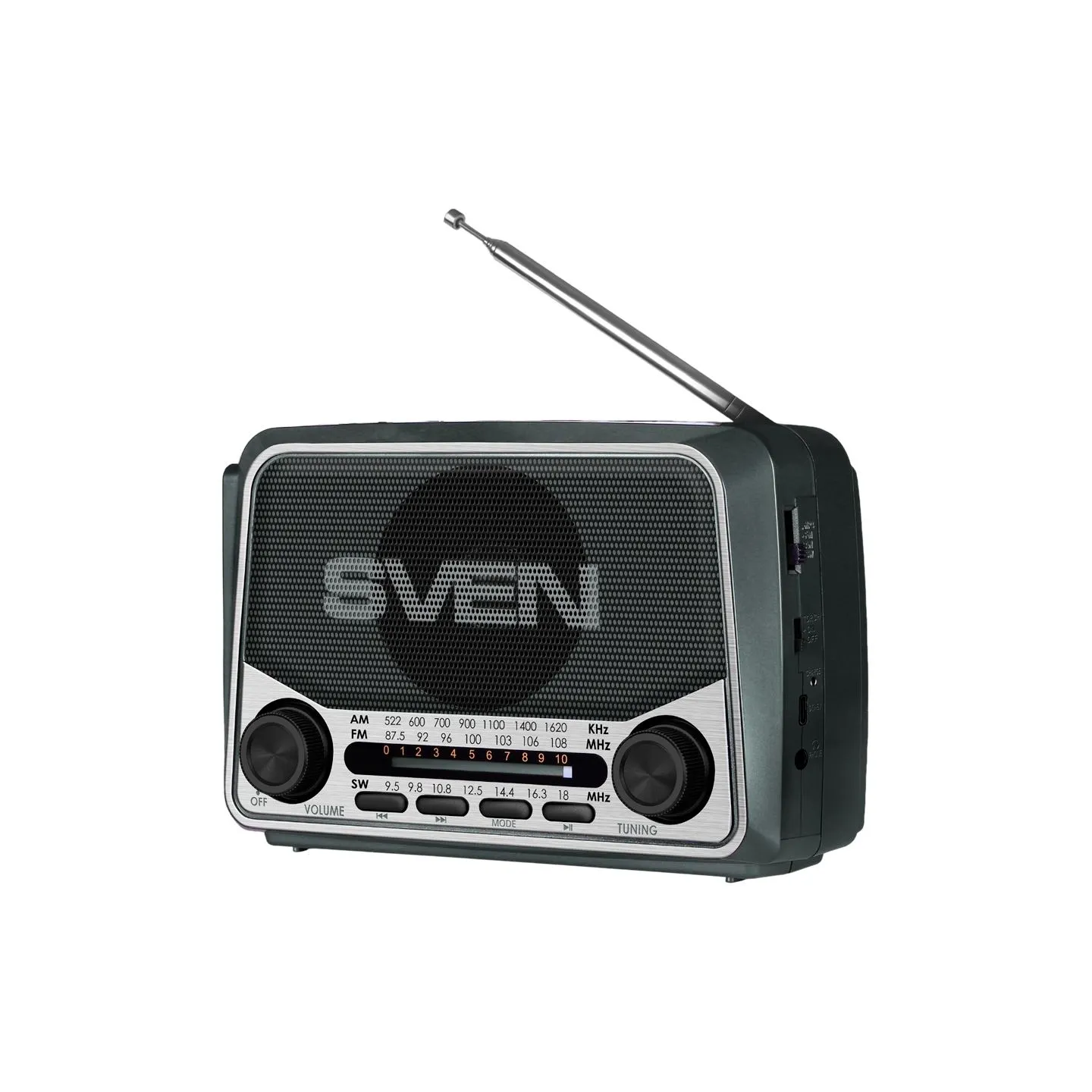 Sven Speaker SVEN SRP-150, gray (3W, Bluetooth, FM/AM/SW, USB, microSD, flashlight, battery)