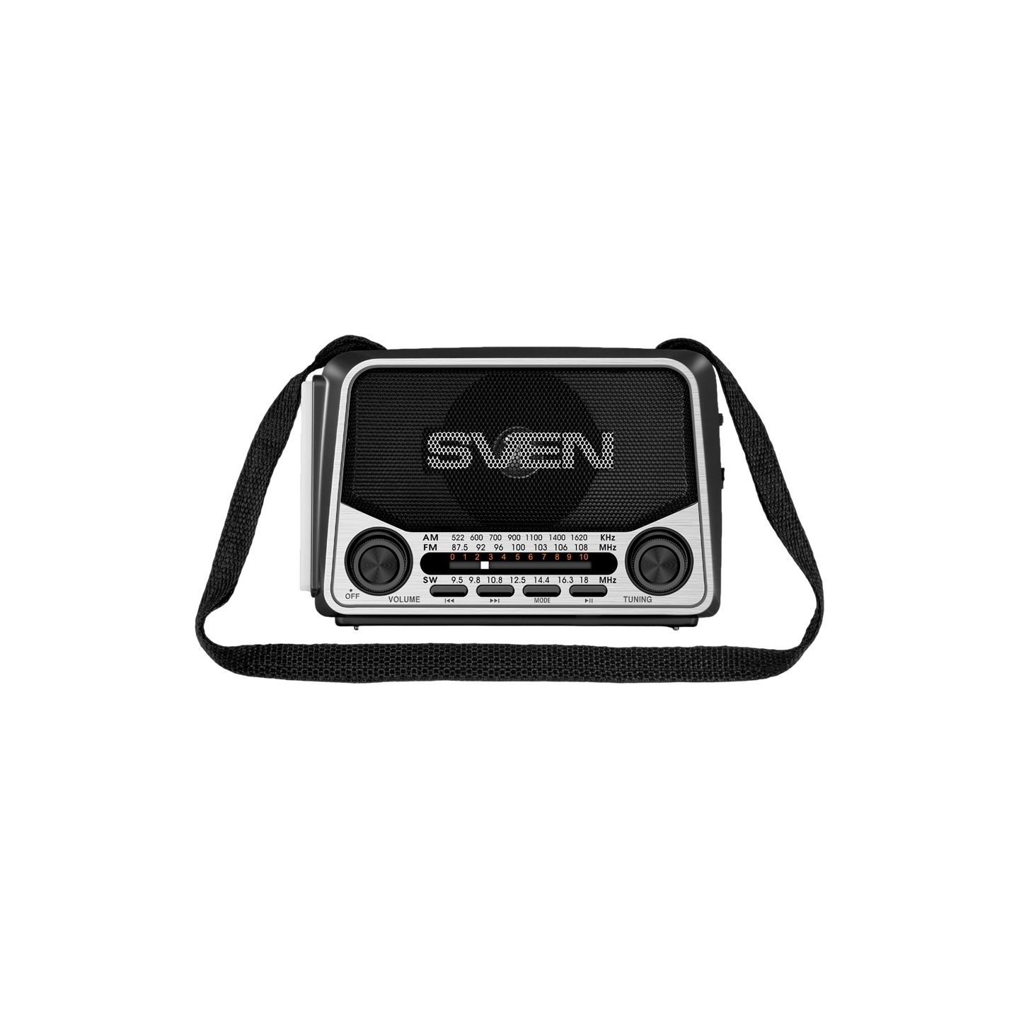 Sven Speaker SVEN SRP-150, gray (3W, Bluetooth, FM/AM/SW, USB, microSD, flashlight, battery)